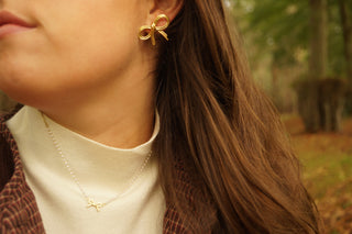 Double Striped Bow - Earrings