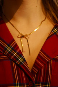 Long Snakeskin Bow - Necklace