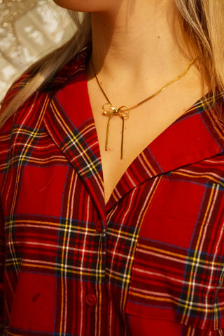 Long Silver Snakeskin Bow - Necklace