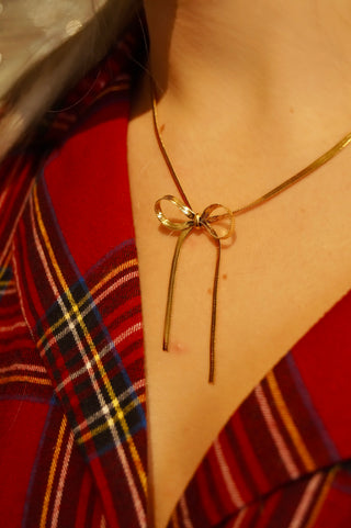 Long Silver Snakeskin Bow - Necklace