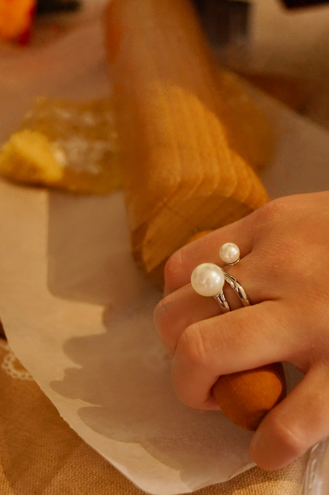 Double Silver Snow Pearls - Ring