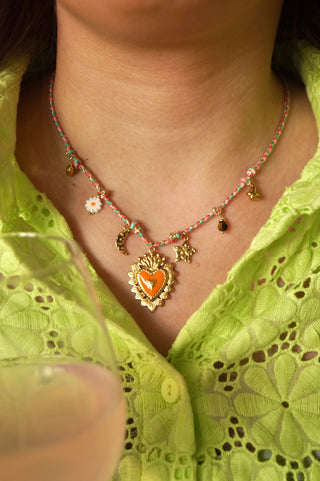 Rainbow Galaxy Heart Cord - Necklace