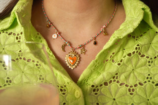 Rainbow Galaxy Heart Cord - Necklace