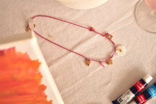 Pink Cord Flower Bee Charms - Necklace