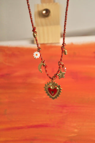 Red Galaxy Heart Cord - Necklace
