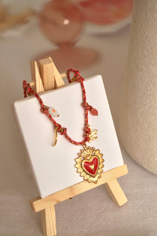 Red Galaxy Heart Cord - Necklace