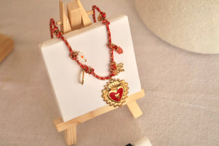 Red Galaxy Heart Cord - Necklace