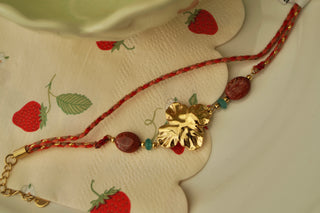 Red Flower Cord (2 in 1) - Bracelet