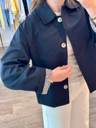 Darkblue Flower Trenchcoat - Jacket