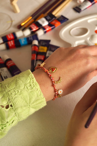 Red Galaxy Heart Charms - Bracelet