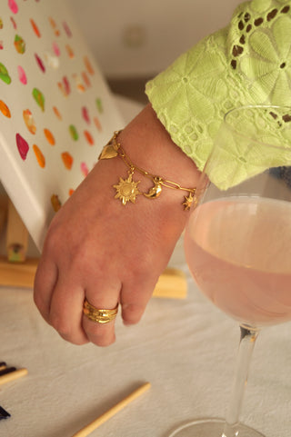 Moon, Sun & Heart Charms - Bracelet