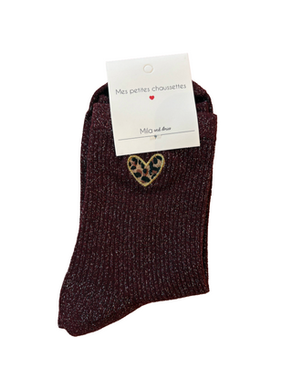 Burgundy Leopard Heart - Socks