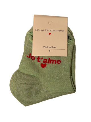 Light Green & Pink Je T'Aime- Socks