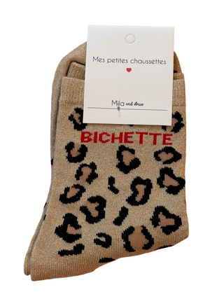 Beige & Black Leopard Bichette - Socks