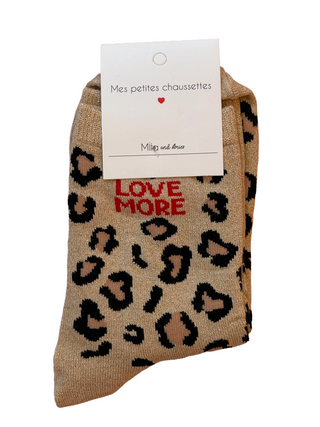 Beige & Black Leopard Love More - Socks