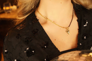 Black Pearls & Golden Heart - Necklace