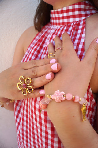 Pink Pearly Flower - Ring