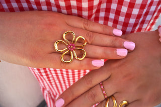 Pink Pearly Flower - Ring
