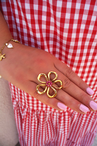 Pink Pearly Flower - Ring