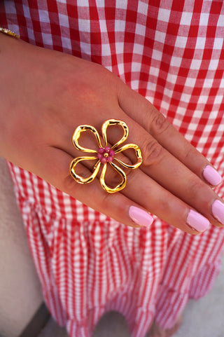Pink Pearly Flower - Ring