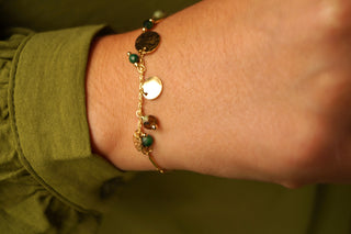 Green Pearls & Golden Coins - Bracelet