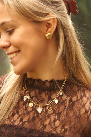 White Bow & Heart Charms - Necklace