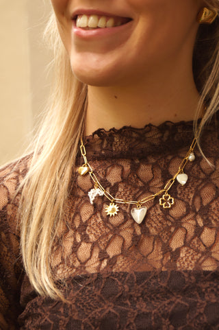 White Bow & Heart Charms - Necklace