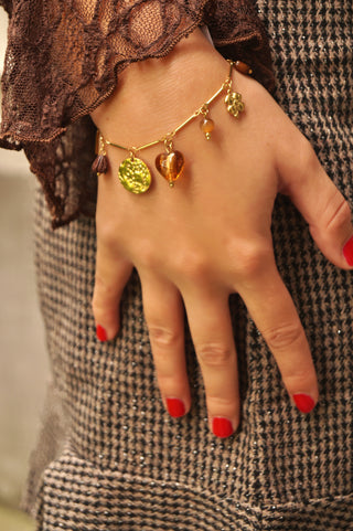 Brown Flower & Heart Charms - Bracelet