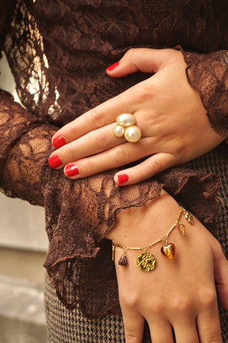 Brown Flower & Heart Charms - Bracelet