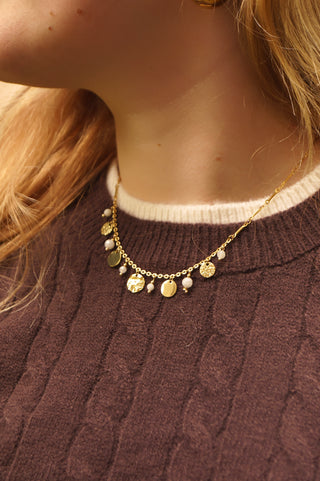 White Pearls & Golden Coins - Necklace