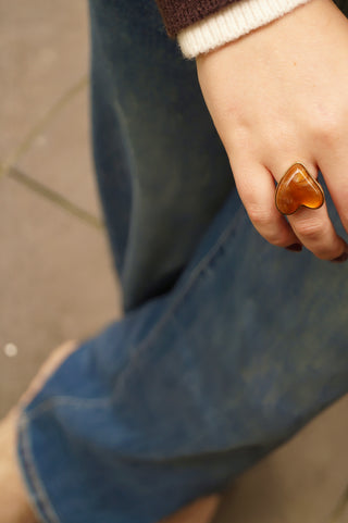 Brown Marble Heart - Ring