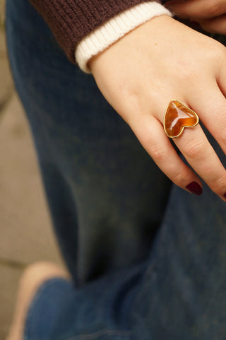 Brown Marble Heart - Ring