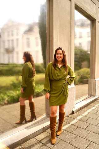 Green Cord Gold Hearts - Necklace