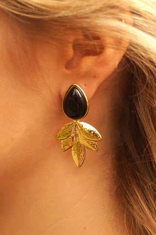 Black Pearl & Leaves - Earrings