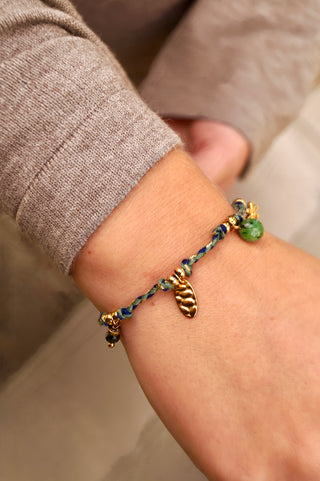 Green Cord Pearly Charms - Bracelet
