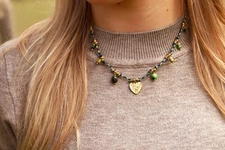 Green Cord Pearly Charms - Necklace