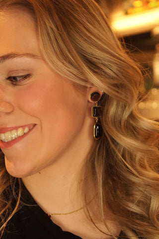Brown Geometric Pearl - Earrings