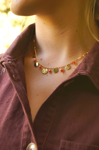 Orange Pearls & Golden Coins - Necklace