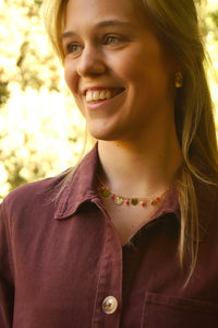 Orange Pearls & Golden Coins - Necklace