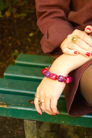 Red & Purple Marble Pearls - Bracelet