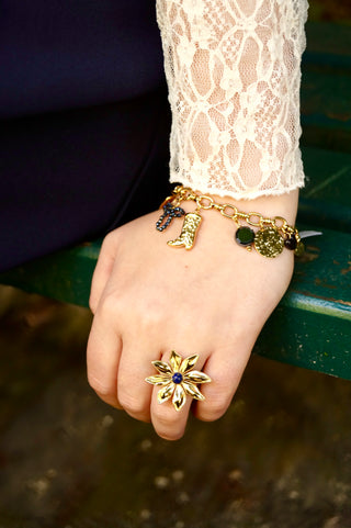 Navy Blue & Gold Flower - Ring