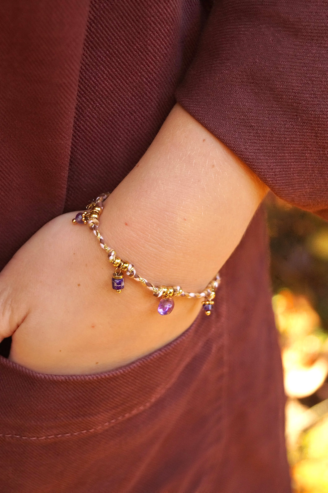 Purple Cord Pearly Charms - Bracelet