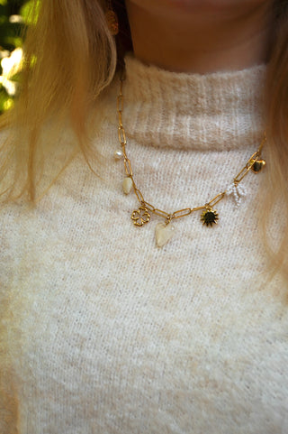 White Bow & Heart Charms - Necklace