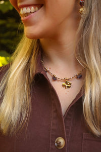 Purple Cord Pearly Charms - Necklace