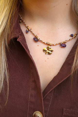 Purple Cord Pearly Charms - Necklace