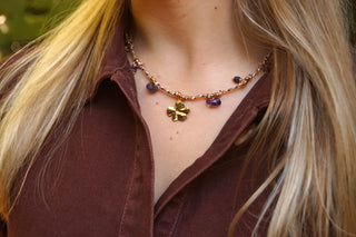 Purple Cord Pearly Charms - Necklace