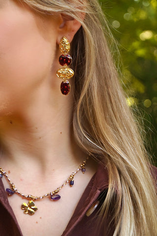 Red & Gold Drops - Earrings