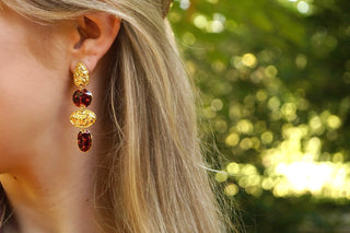 Red & Gold Drops - Earrings