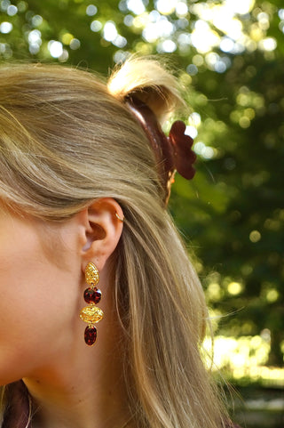 Red & Gold Drops - Earrings