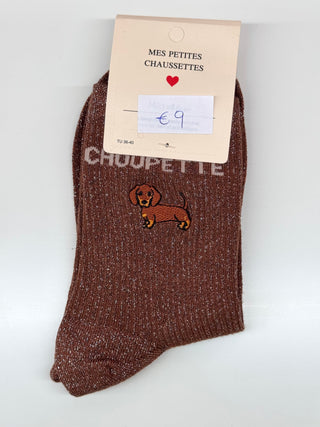 Brown 2 Teckel Glitter - Socks